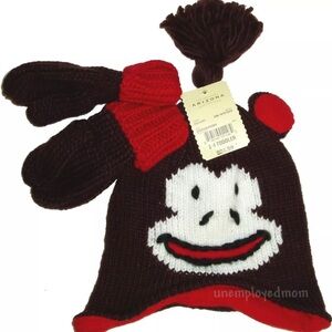 Cap Hat Beanie Mittens Brown Monkey Boys Knit Skull Caps Ear Flaps Toddlers